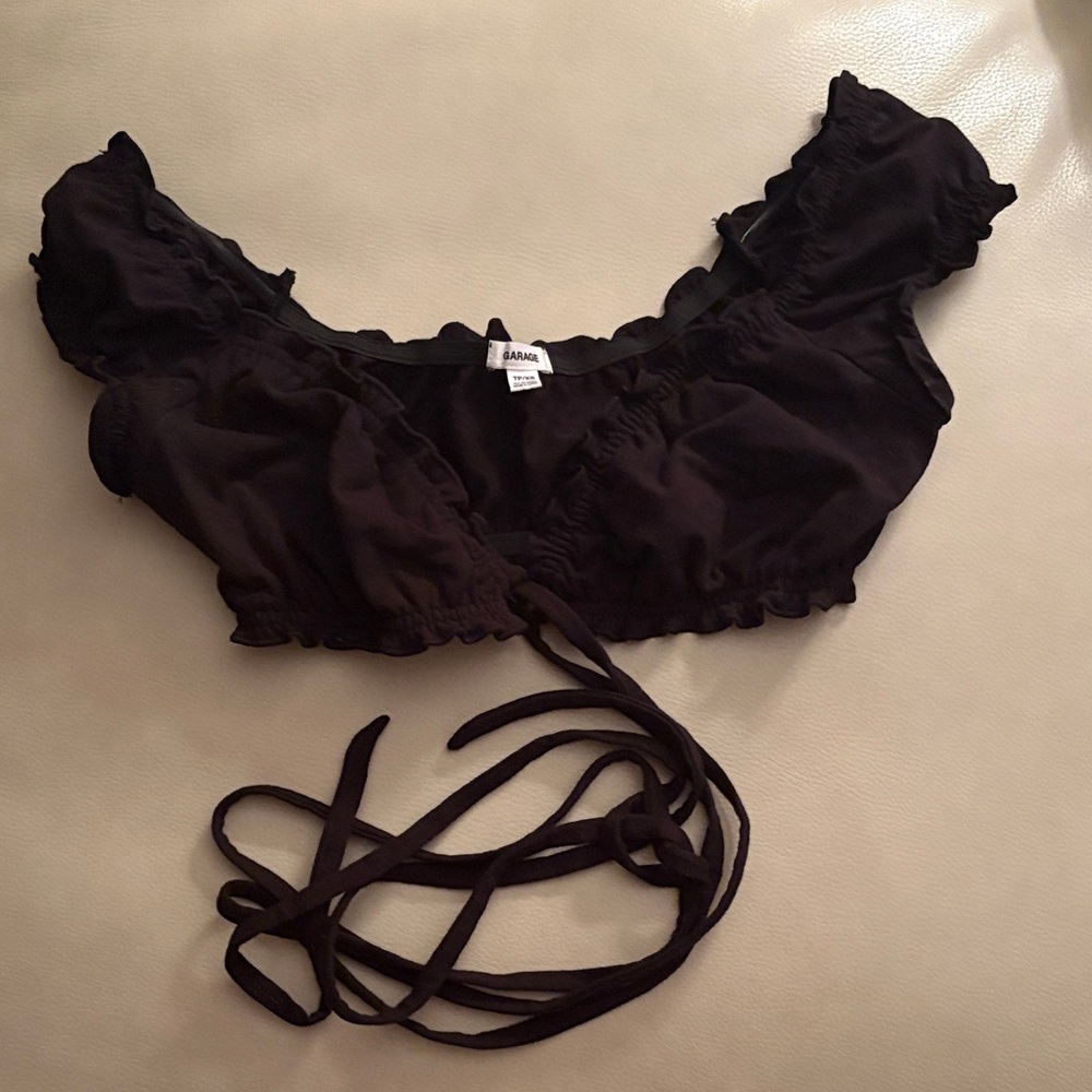 Garage Black Ruffled Crop Top